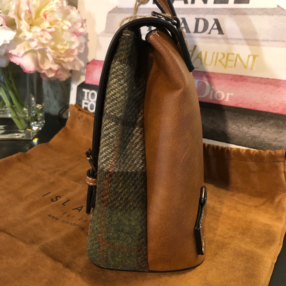 Islander Harris Tweed Mini Backpack NWT in Tartan Green Vegan Leather Bag - Picture 8 of 16